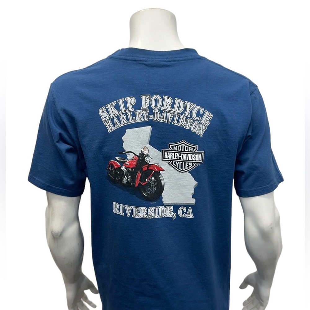Harley Davidson Motorcycles Skip Fordyce Riverside CA Blue Graphic T-Shirt Large - Picture 4 of 12